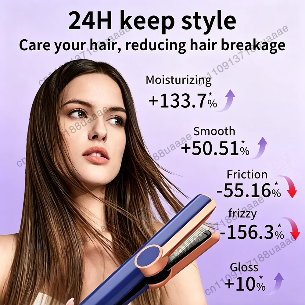 2-in-1 professional blue and rose gold hair dryer and straightener styling tool for smooth, frizz-free hair.