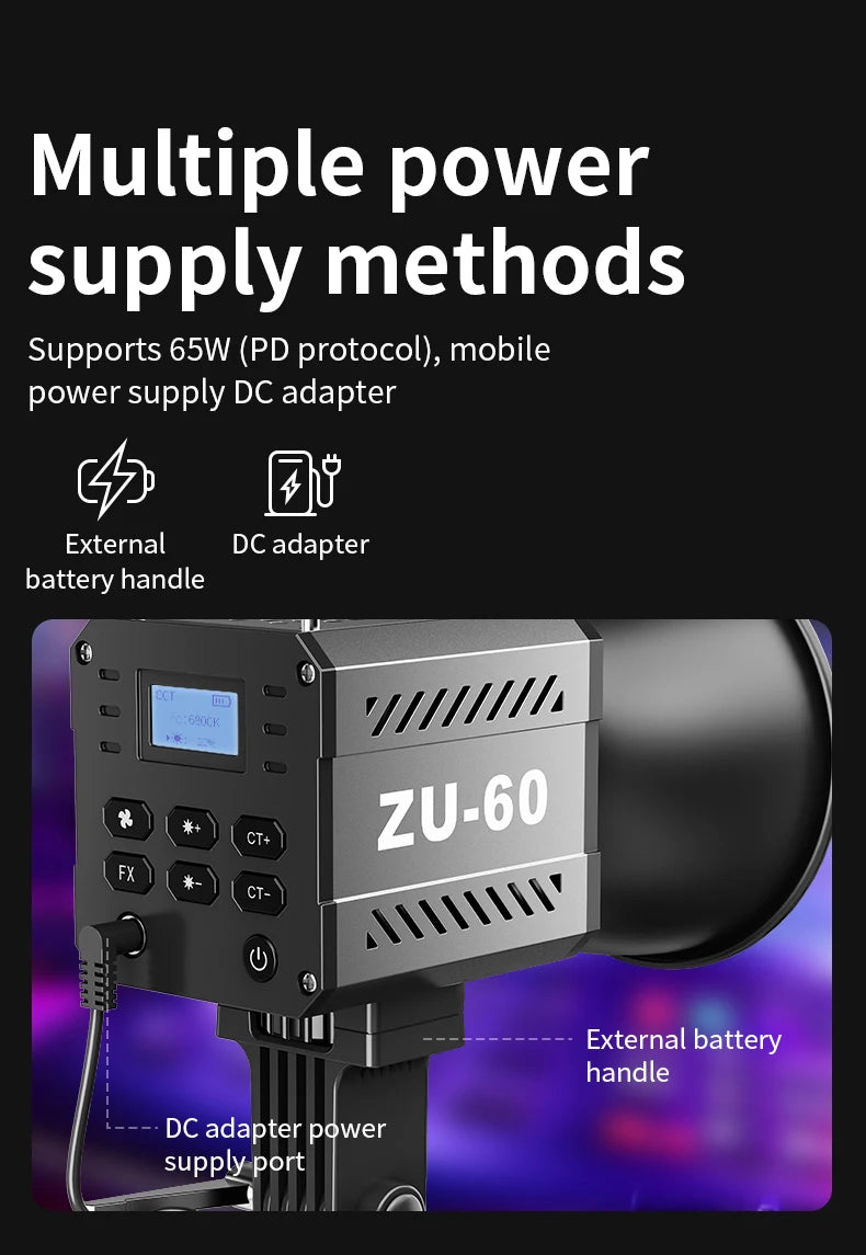 LED Video Light 60W-80W Bi-Color COB Studio Lamp for Content Creation Tidesmit