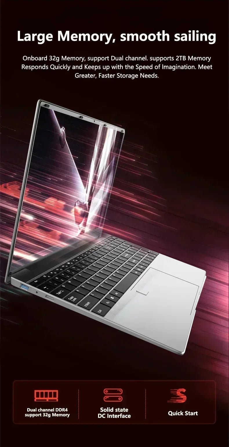 15.6 Inch Ultra Slim Windows 11 Laptop Computer 32GB RAM 512GB 1TB SSD Intel i9 9900 Notebook Gamer 1920x1080 Office PC Max Pro