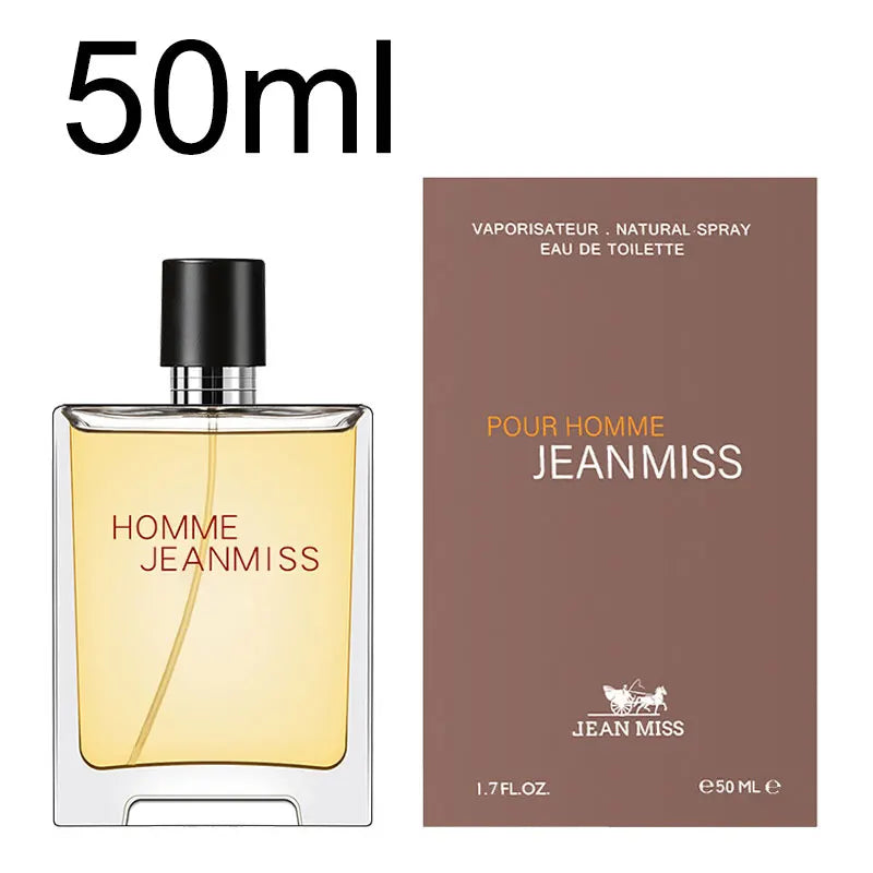 JEAN MISS Pour Homme EDT: Spicy fougere cologne, 50ml square glass bottle, woody earthy scent for men, long-lasting.