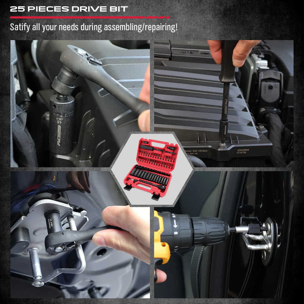 SEDY 64-Piece 1/4" Drive Impact Socket Wrench Driver-Bits Set Cr-V Metric&SAE Deep and Shallow Socket Set S2 Power Bits