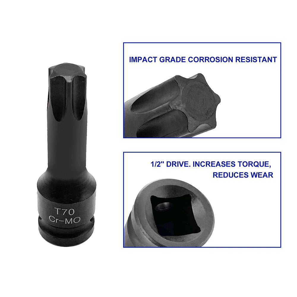 Podofo 10Pcs Hex Allen Torx Impact Socket Bit Set 1/2 Inch Drive T20 T25 T30 T80 with Tool Box for Car Garage Repair