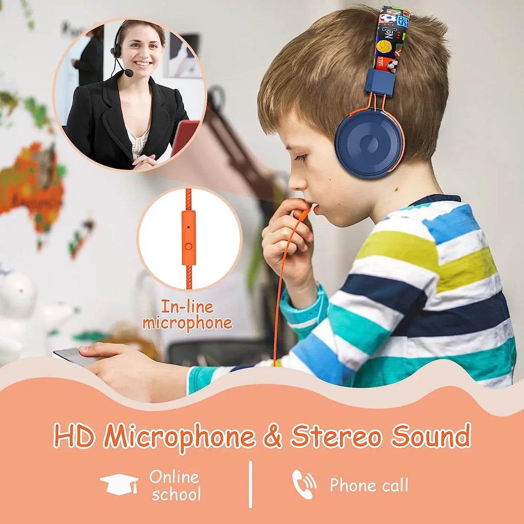 Tidesmit Kids Wired Headphones with Mic - Foldable Adjustable Blue Tidesmit