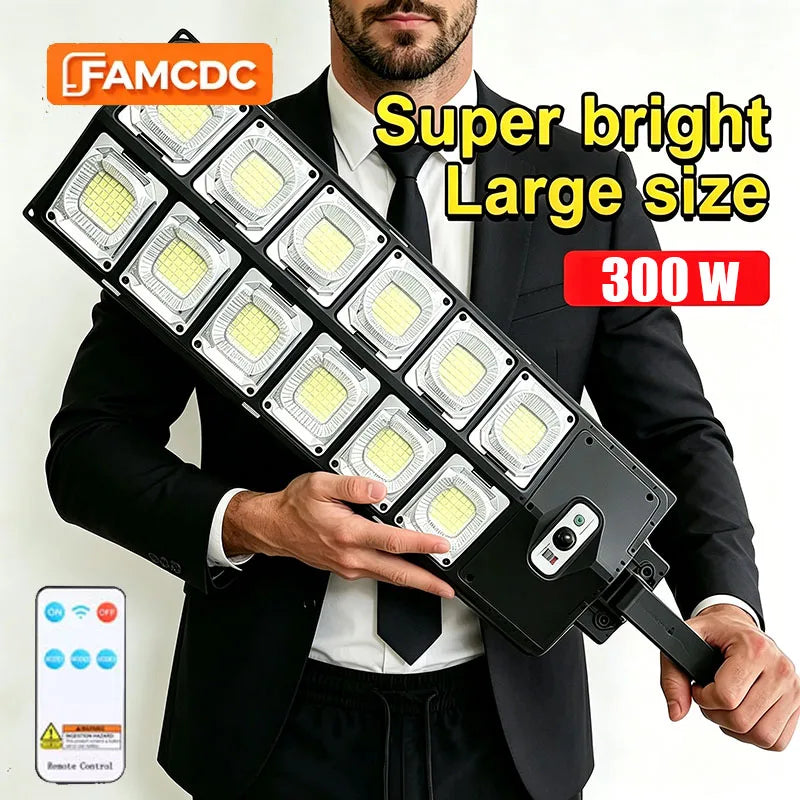 300W Super Bright Solar Street Lights Outdoor Wall Lamp With Motion Sensor Remote Control Garden Street Light RemoteControl Energy-Efflcient Waterproof 4300mah 8000 Lm Solar Street lght