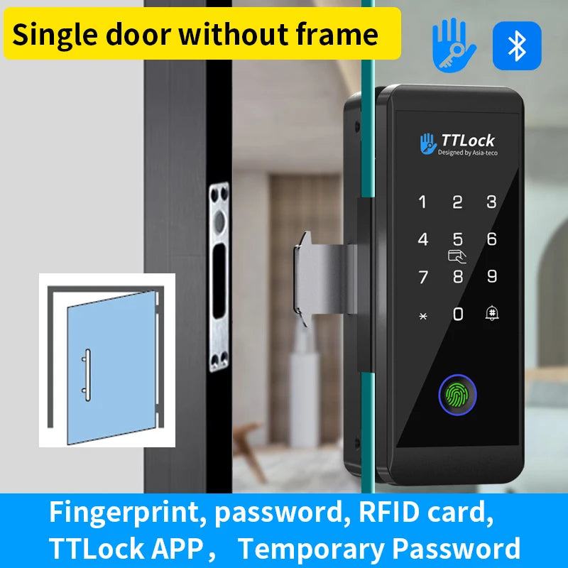 Bluetooth TTLOCK APP Unlock Control Smart Glass Door Lock Electronic Biometric Fingerprint Electric Lock Password 13.56Mhz RFID