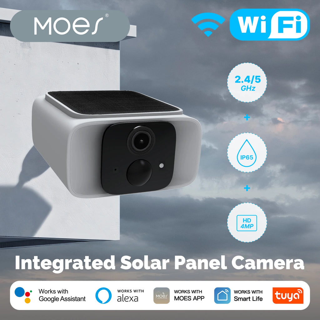 MOES Smart Solar Security Camera, WiFi 2.4/5GHz Dual Band, IP65 Waterproof, APP/Alexa/Google Home Monitoring, Tuya