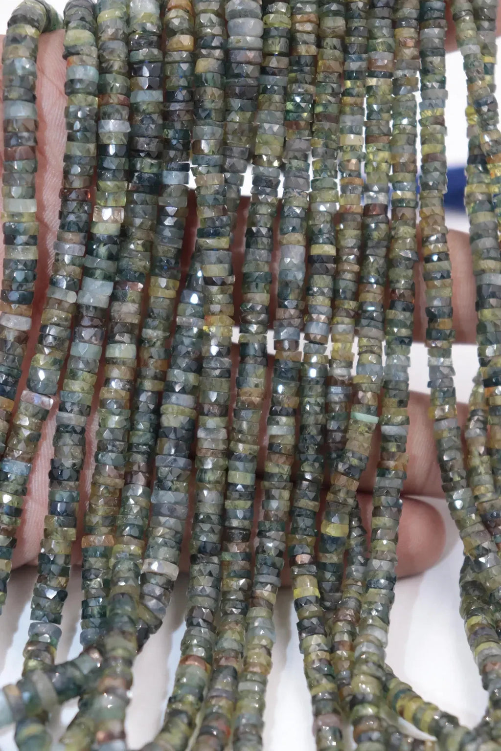 AAA Natural Rare Green Sapphire Faceted Tyre Shape Beads 3-4mm 16 inches Stone Beads For Jewelry Making At wholesale price