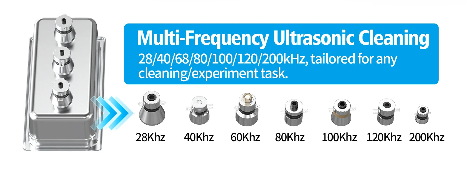 Tidesmit 4.5L ultrasonic cleaner with 200W multi-frequency 40-200KHz stainless steel tank for lab or food cleaning