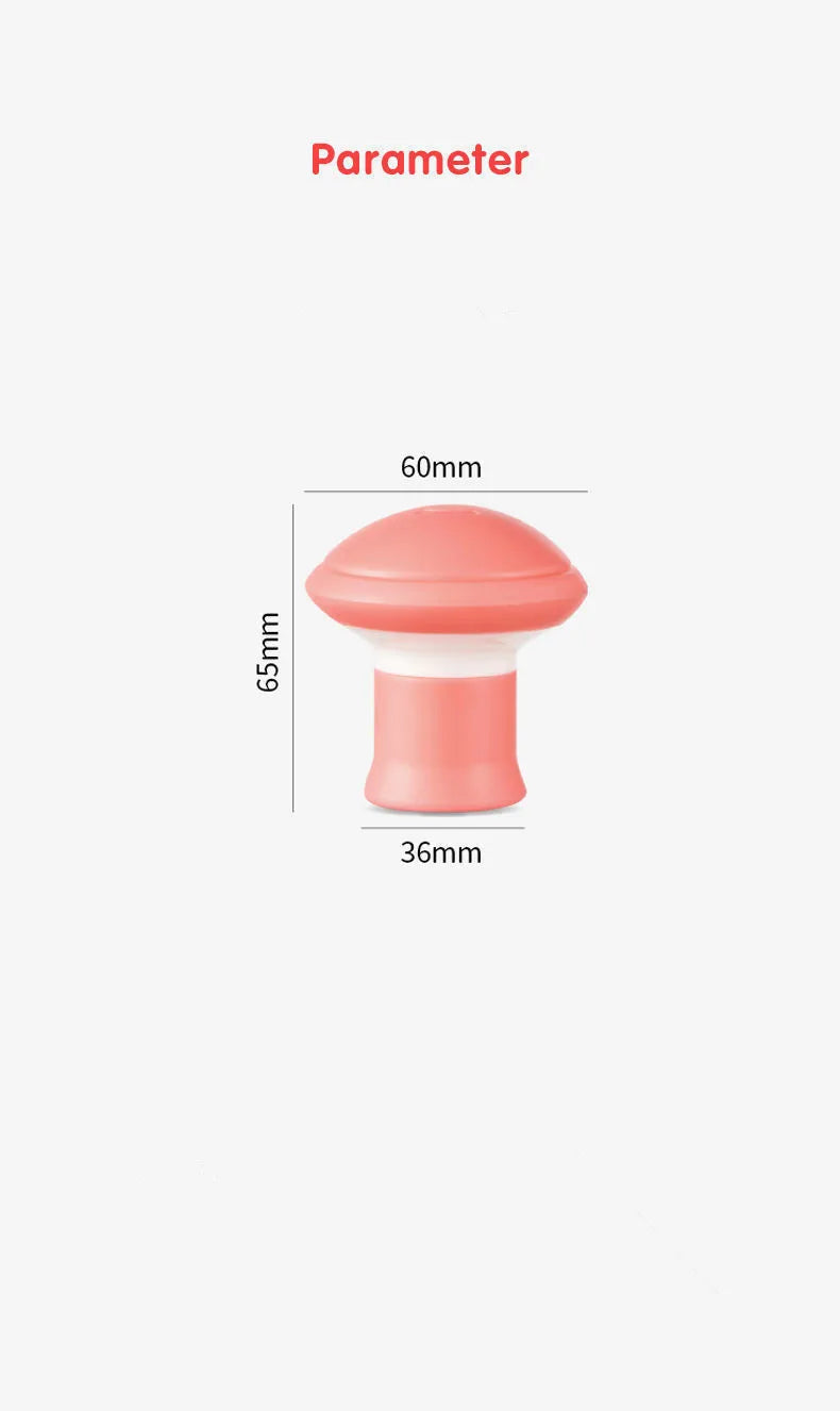 Pink mushroom-shaped silicone facial lifter tool with dimensions labeled: 60mm wide and 65mm tall.