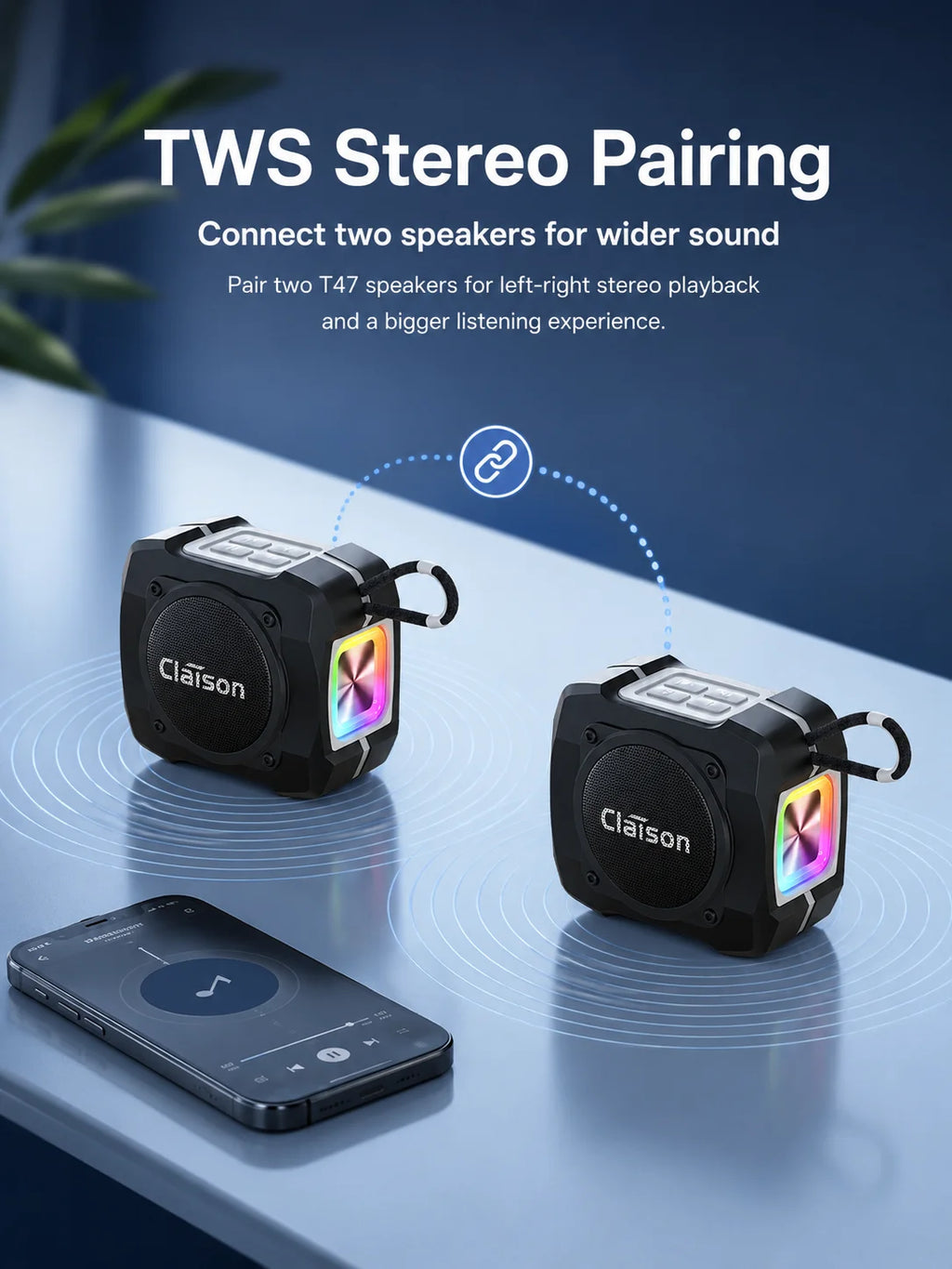 Portable Bluetooth Speaker, Bluetooth 5.3, TWS Pairing, 52mm Driver, 5W Output, 1200mAh Battery, RGB Light, FM Radio, TF Card and USB Playback, IPX6 Water Resistant Design for Outdoor, Camping, Travel and Home Use