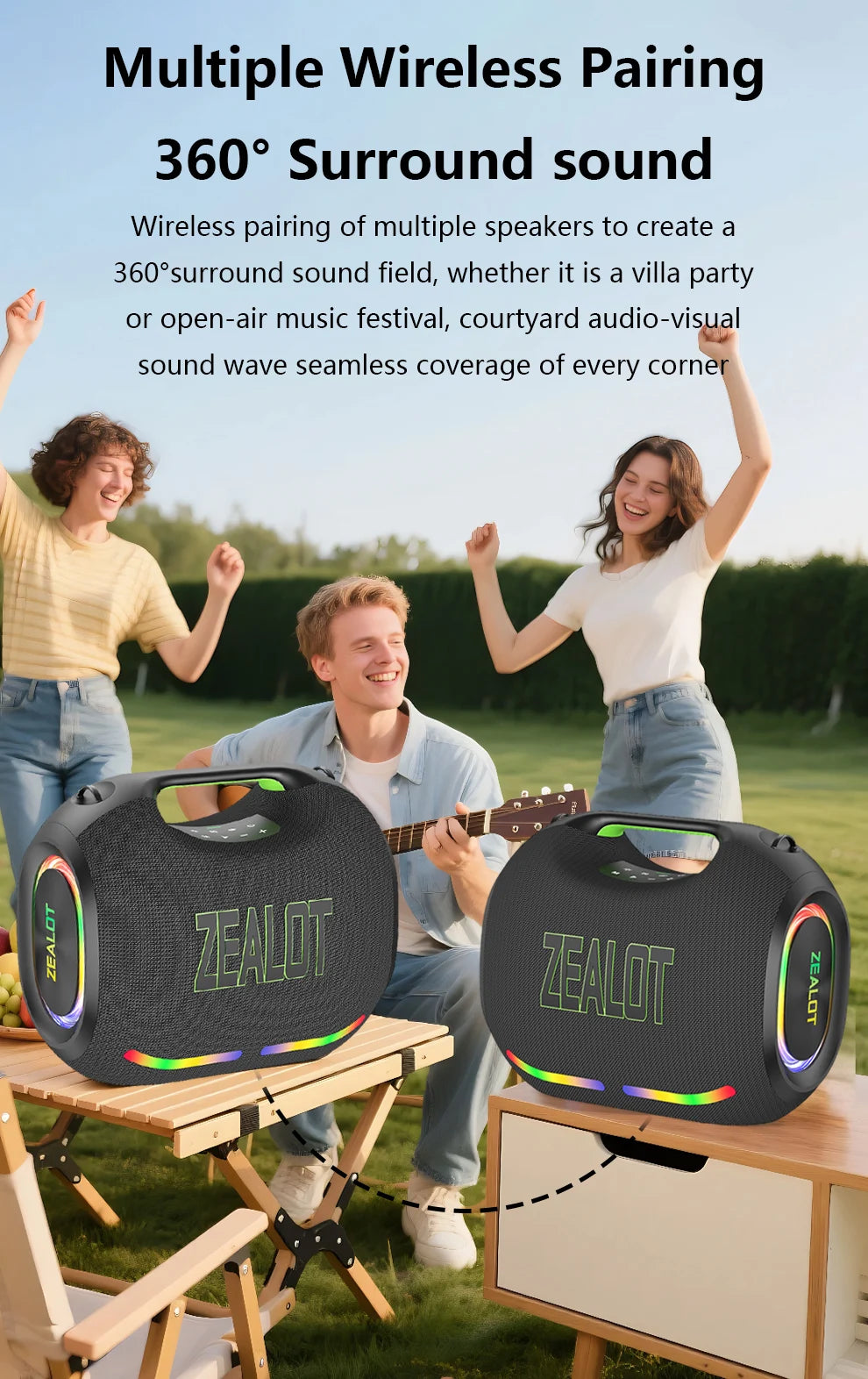ZEALOT-ZE21 400W Big Power Wireless Bluetooth Peaker Outdoor Portable 48000mAh Long Battery With RGB Color Lights TWS Subwoofer High Volume Waterproof Bluetooth Speaker