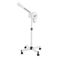 White 750ml professional facial steamer with adjustable stand, rolling base, and ozone skin care sprayer for spas.