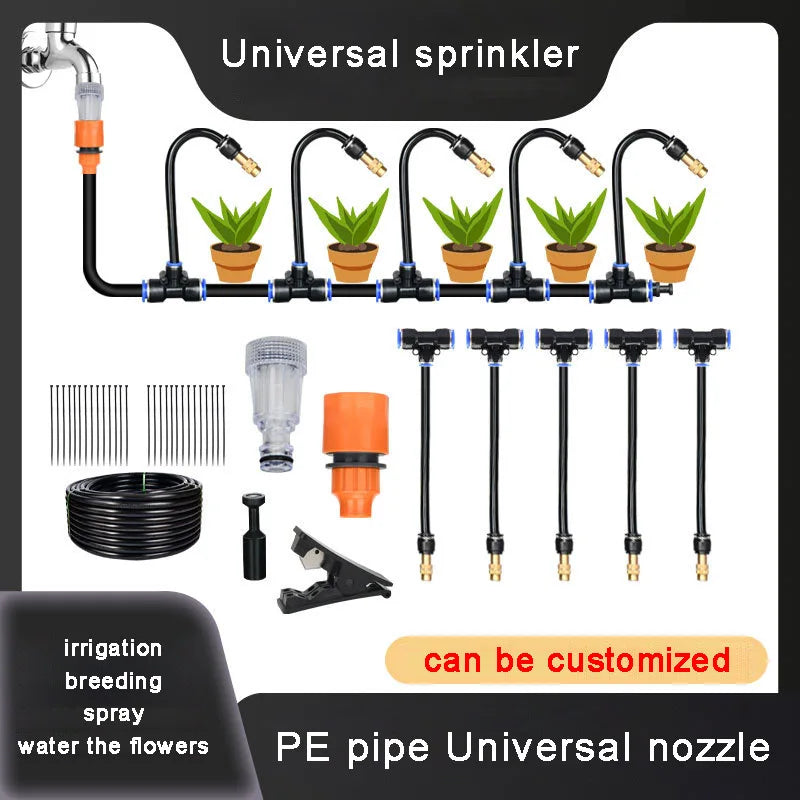 PE Pipe Automatic Irrigation Sprinkler Kit Rotating Copper Nozzle 8mm Hose For Garden Plant Fogging Watering Irrigation