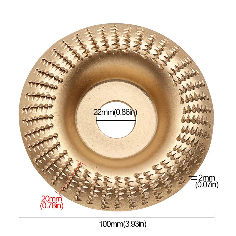 Round gold barbed polishing disc with 22mm center hole and 2mm tooth height