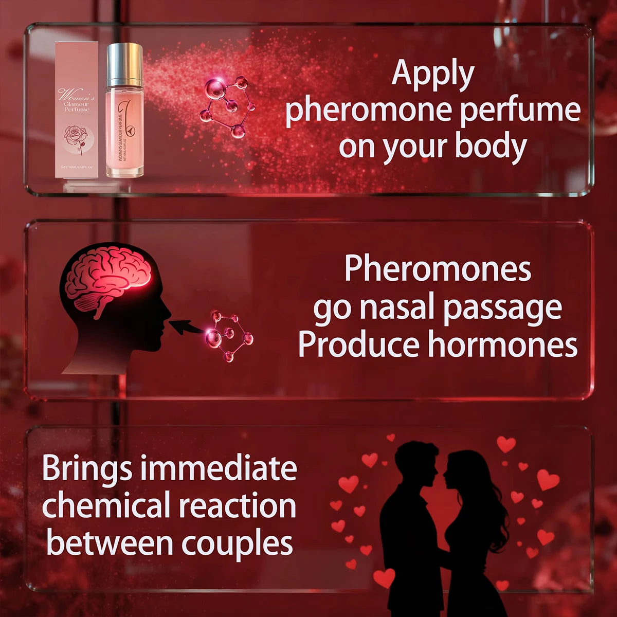 Women’s Glamour Pheromone Perfume spray: portable, long-lasting fragrance in a sleek cylindrical glass bottle.