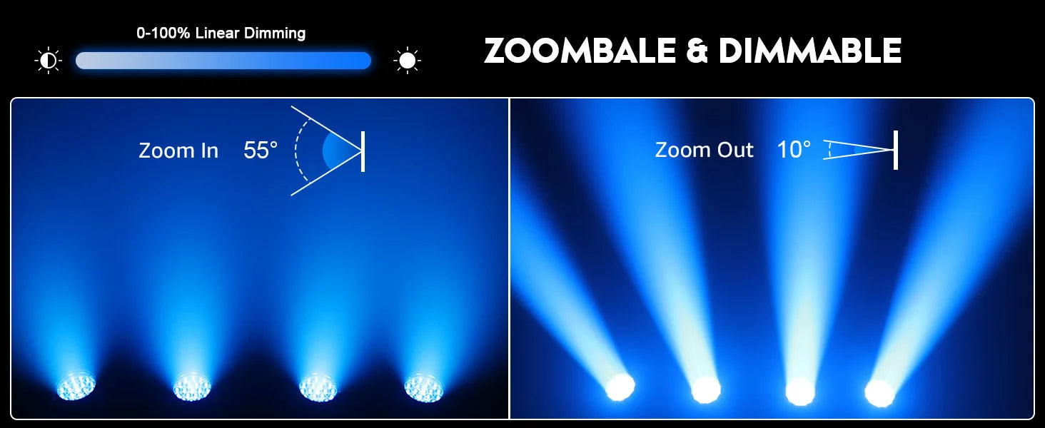 2PCS 19x15W Beam Moving Head Light RGBW LED Lighting Zoom Wash Lights DMX Stage Effect Lighting for Disco Party Concert Theater