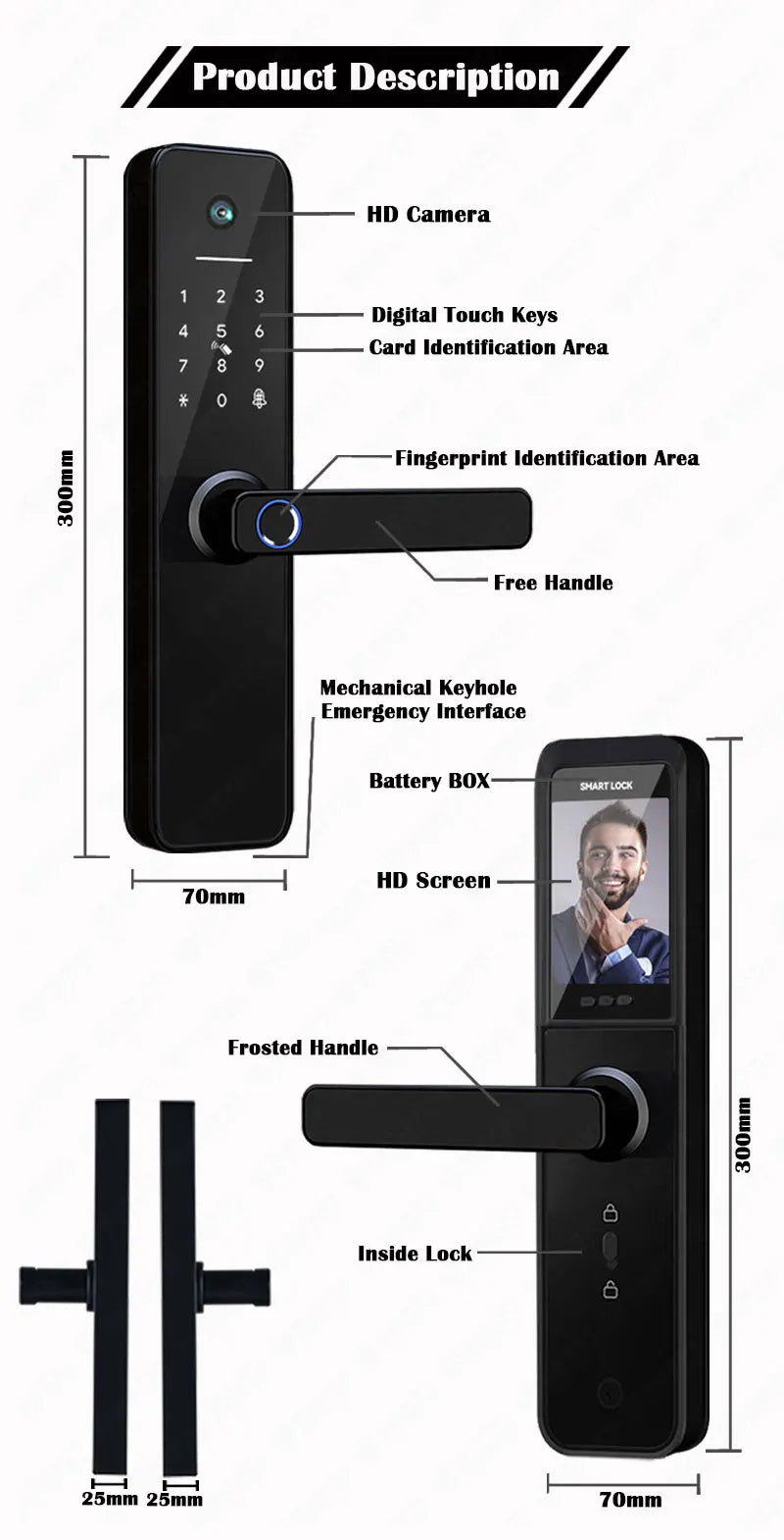 Tuya visual Wifi Digital Electronic Smart Fingerprint Door Lock With Biometric Camera intelligence Card Password Key Unlock