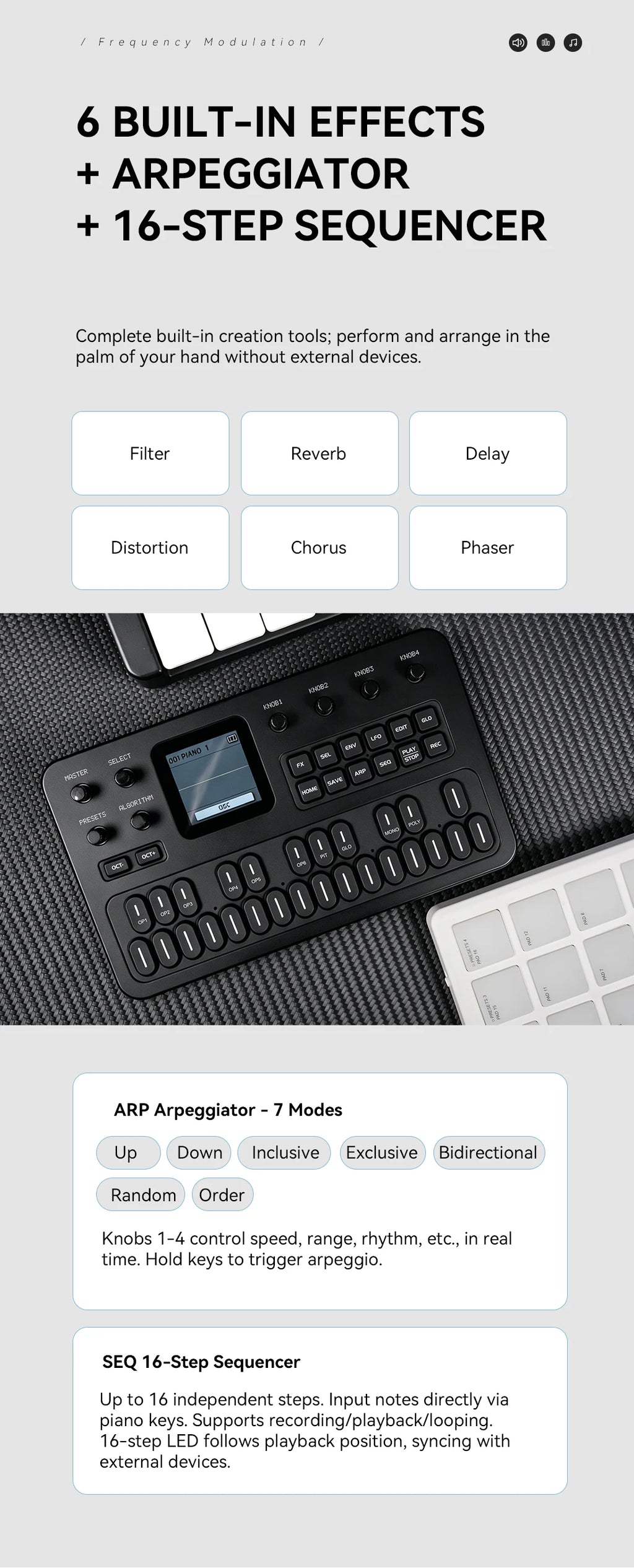 M-Vave Fm-1 Portable Fm Synthesizer Effect Pedal 12h Battery 6-Operator 32-Algorithm 128 Presets Built-In Speaker Bluetooth Midi