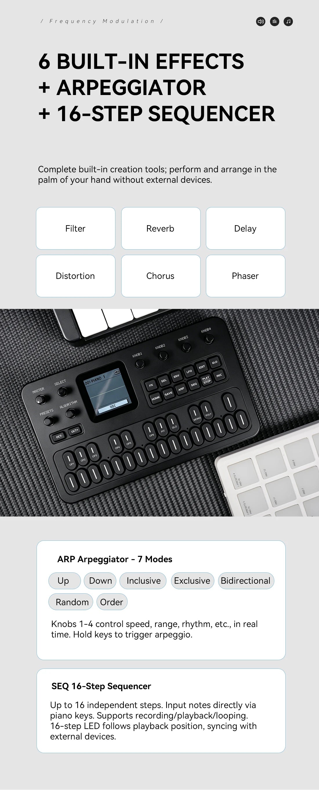 M-Vave Fm-1 Portable Fm Synthesizer Effect Pedal 12h Battery 6-Operator 32-Algorithm 128 Presets Built-In Speaker Bluetooth Midi