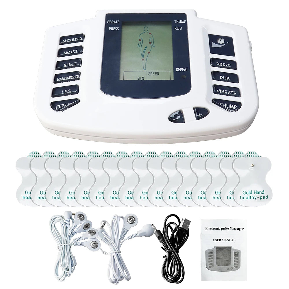 TENS Muscle Stimulator 16-Pad System with 10 Intensity Levels Massage Cushion Tidesmit