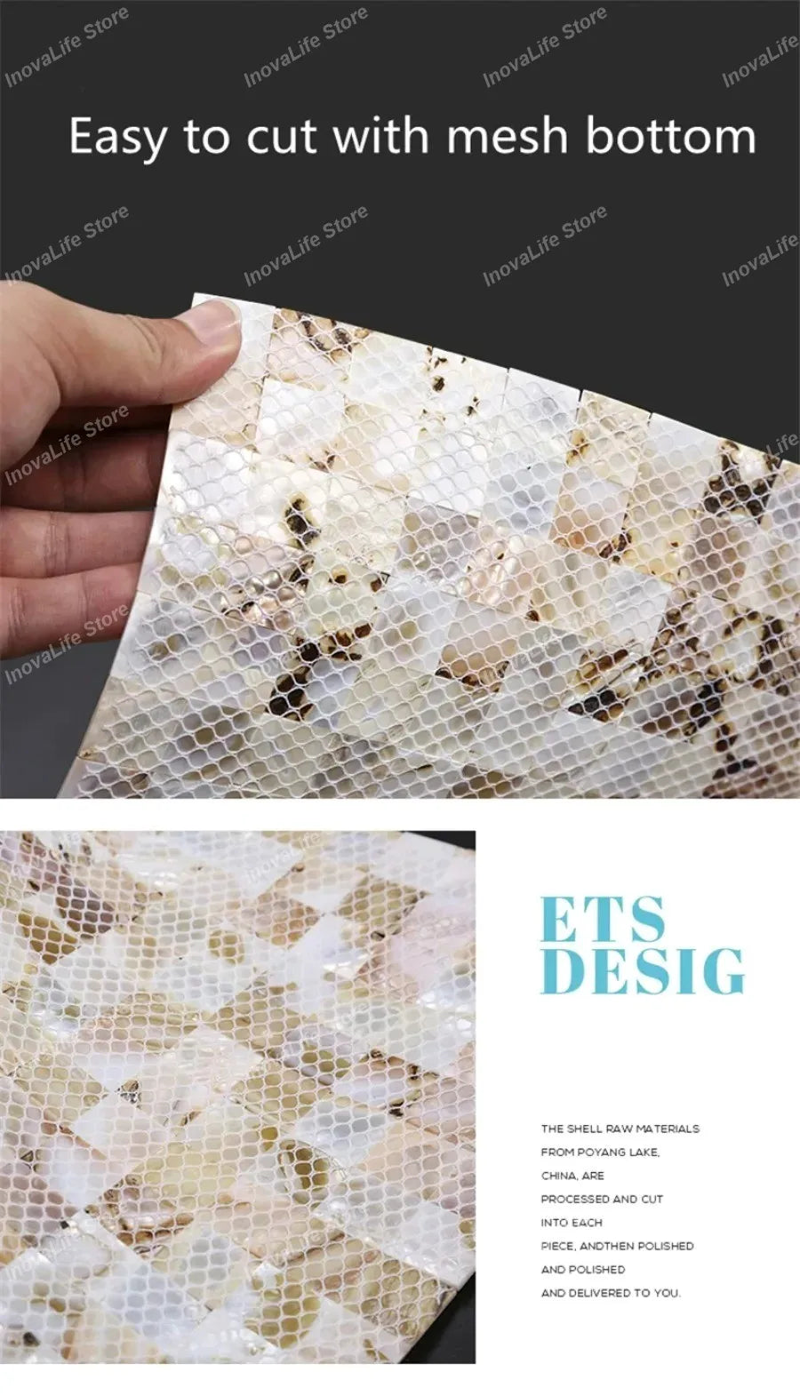 30x30CM Natural Shell Mosaic Tiles Sheet Mother of Pearl Wallpaper Tile Sticker Kitchen Backsplash Bathroom Shower Decorative