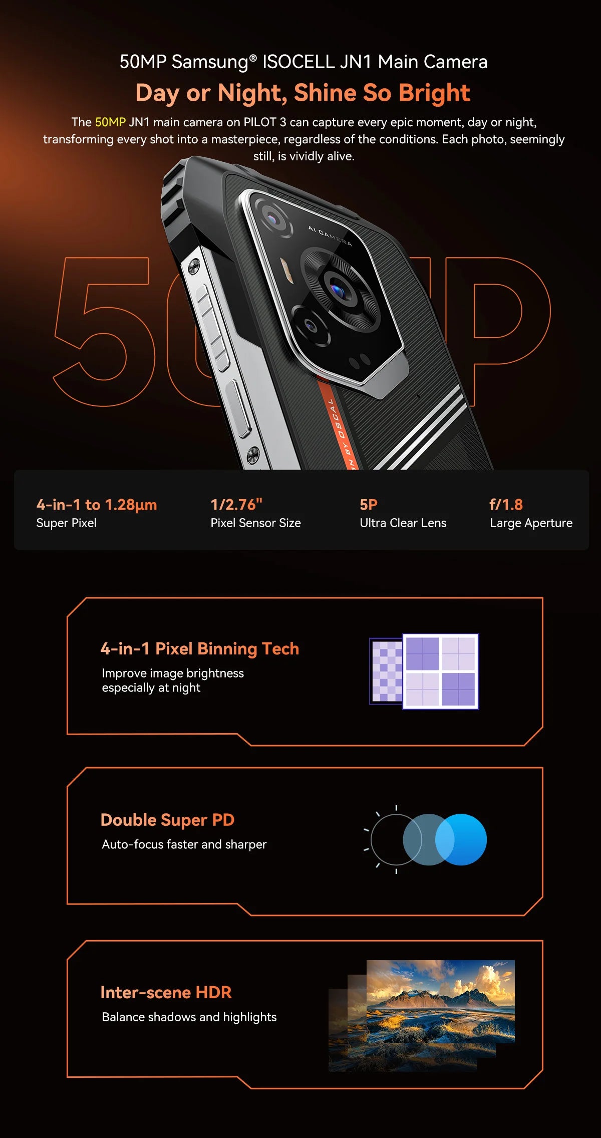 Blackview OSCAL PILOT 3 5G AI Rugged Smartphone MTK 6300, 6.78" 2.4K Display 120Hz, 12GB 256GB, 7500Amh Battery Phone,Android15