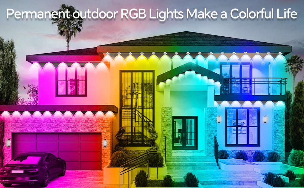60M & 200FT Permanent Outdoor LED Eaves Lights RGB Waterproof Smart String Lights App Remote Control Color Changing Lamp for House Roof Garden Christmas Holiday Party Daily Accent Lighting