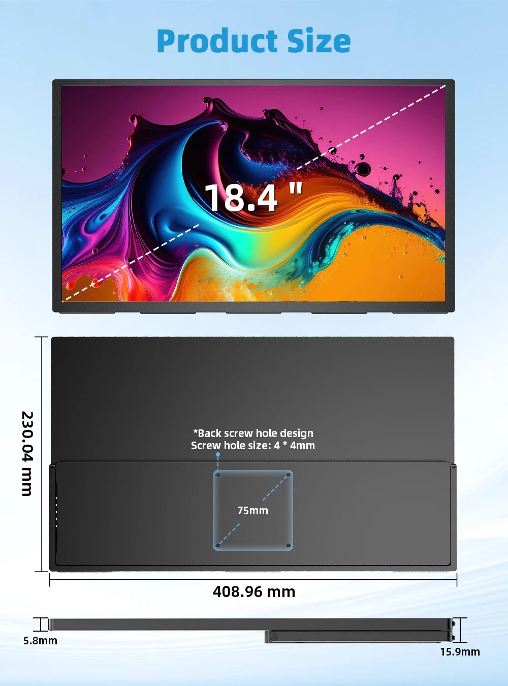 UPERFECT 18.4"4K QLED Portable Gaming Monitor Display 3840*2160 HDR USB C HDMI For PS5/4 Switch Laptop PC Mac Xbox Extend Screen
