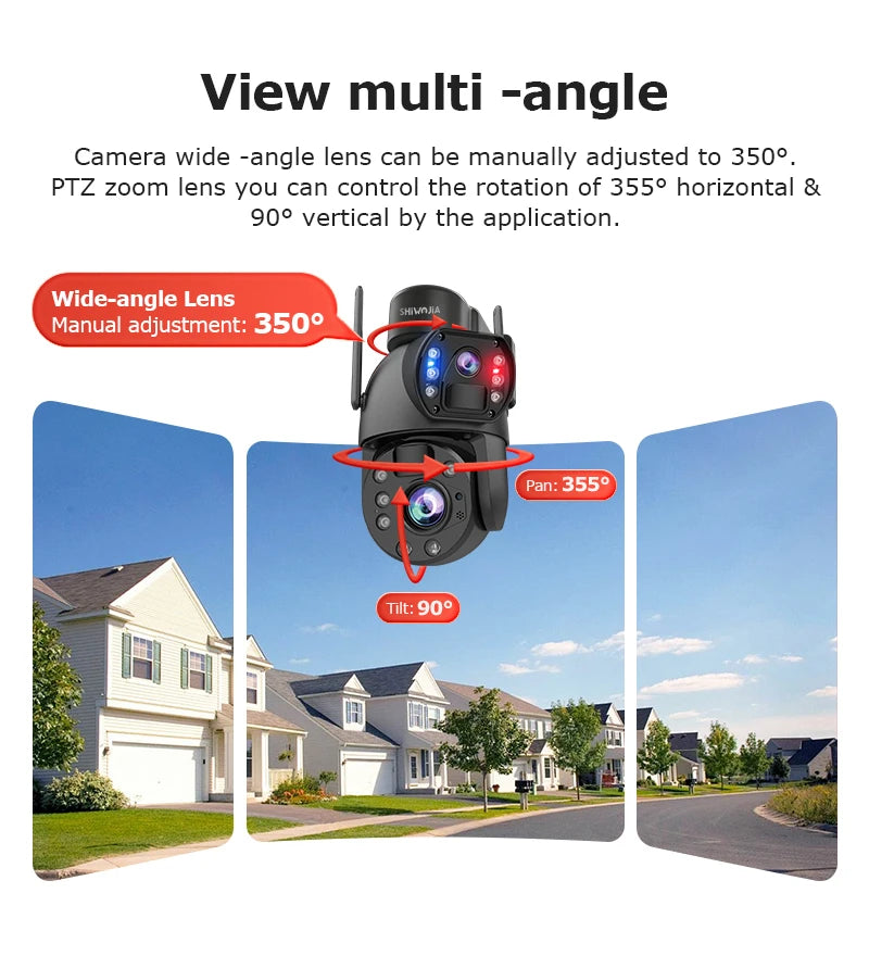 SHIWOJIA 4G Solar Security Camera Outdoor 60X Zoom Dual Screen 10MP WiFi PIR Detection AI Auto Tracking Camera UBOX