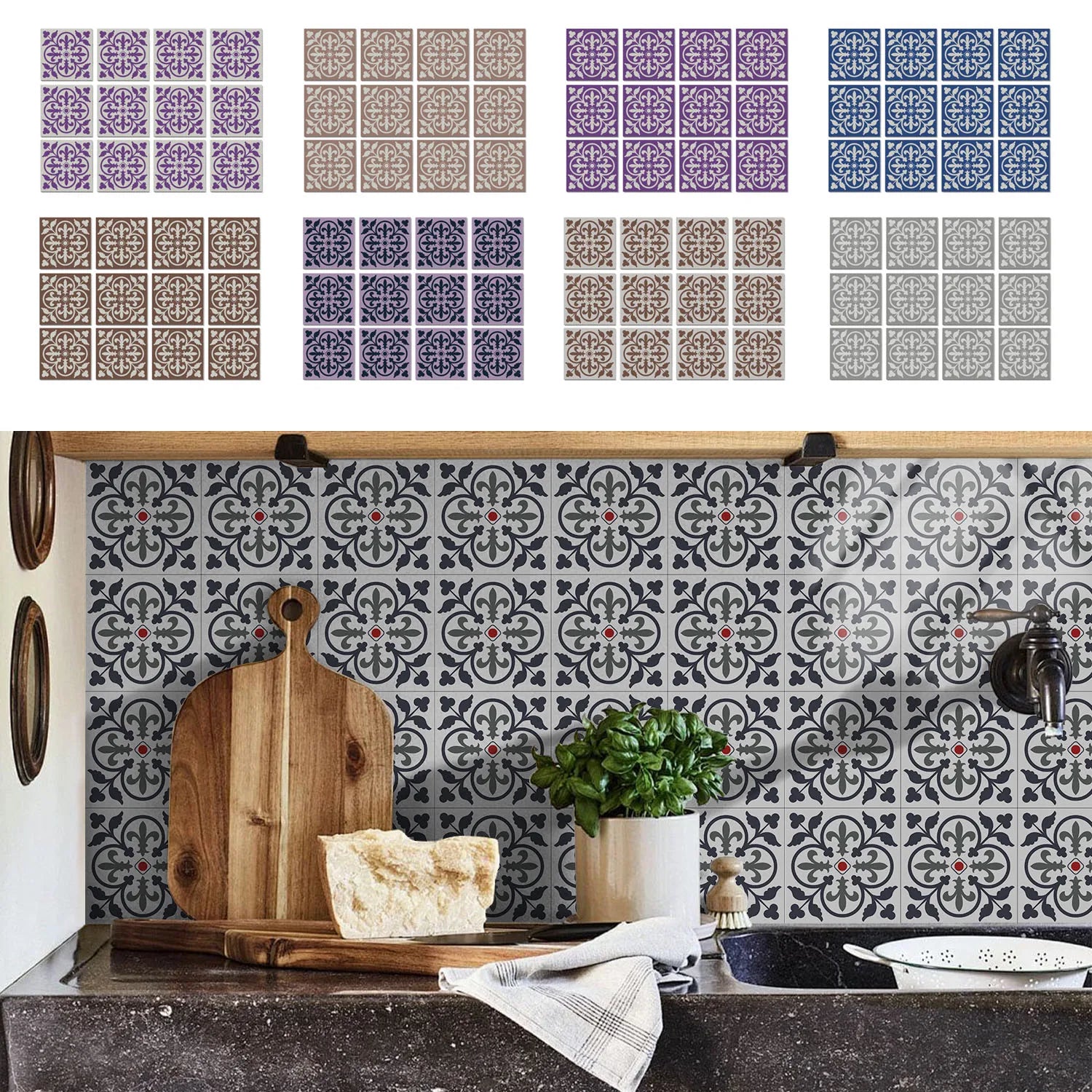 15x15cm Moroccan Style Peel and Stick Tile Stickers, Self Adhesive Waterproof Wall Decor for Kitchen Bathroom (ART Series)