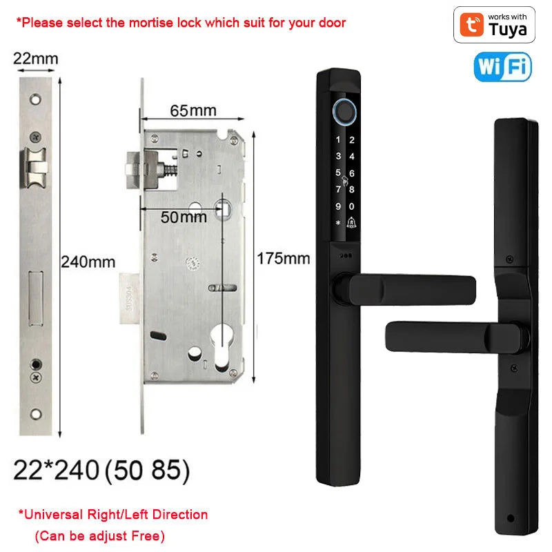 Tuya App Smart Door Lock Waterproof Fingerprint Password Card Bridge-Cut For Outdoor Pull Push Sliding Grille Door