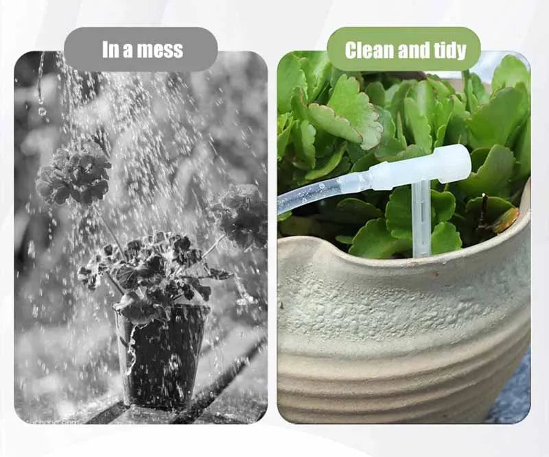 Drip irrigation valve controller flow illustration showing clean watering vs clogged flow