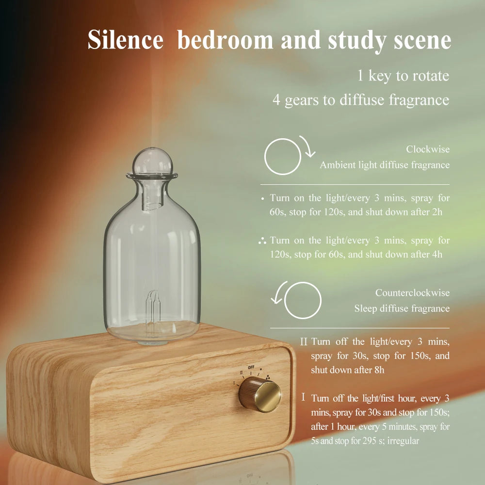 Essential Oil Diffuser Waterless Operated Aromatherapy Diffuser for Home Office Wood and Glass Aroma Diffuser Scent Machine
