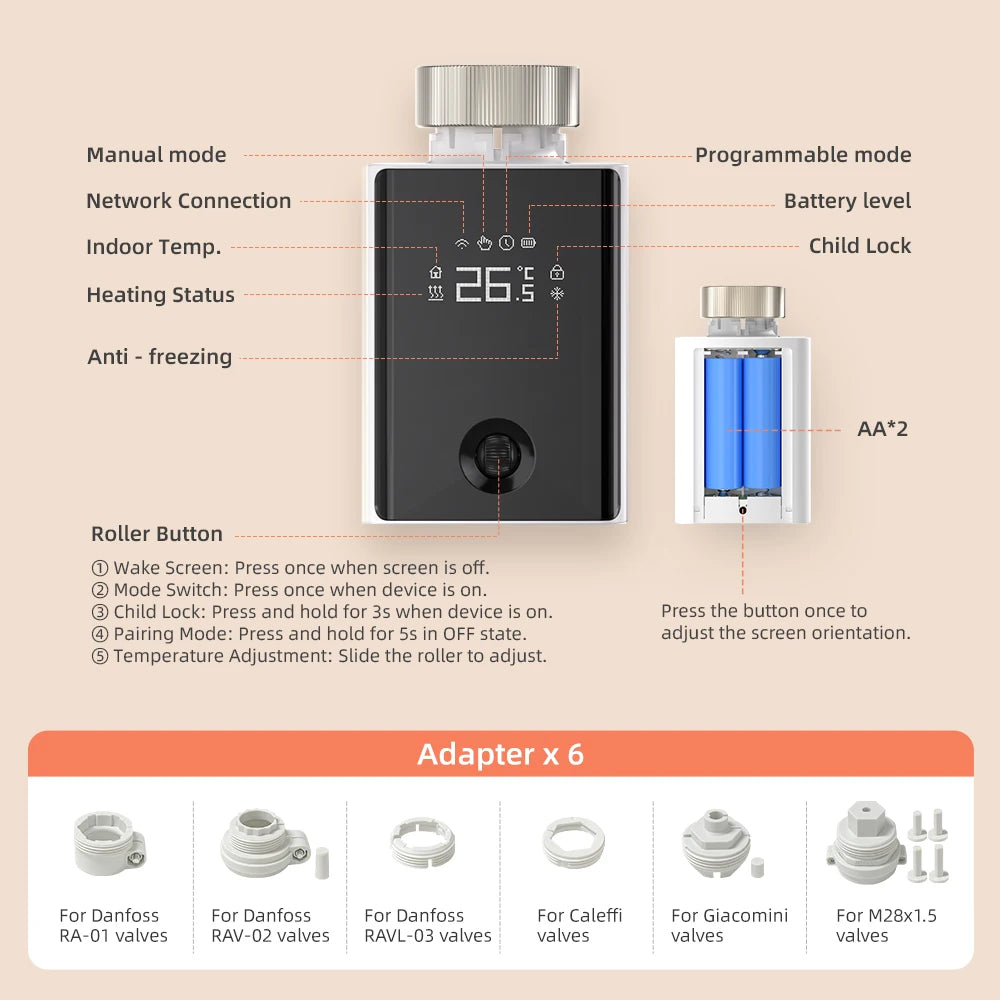 AVATTO ZigBee 3.0 Smart Thermostat Radiator Actuator,TRV Thermostatic Valve Controller Support Tuya Alexa Google Home Alice