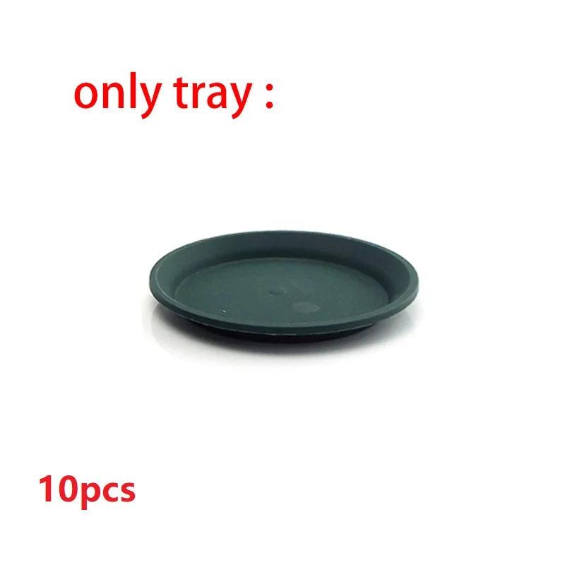 Green plastic round plant tray saucer, shallow base tray for planter pots