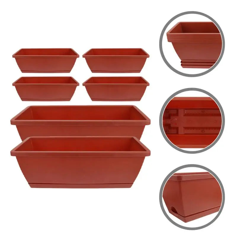 6pcs Balcony Planting Pot Flower Pots With Trays Container Flowerpot Vegetable Plastic Large Rectangular Garden Pots