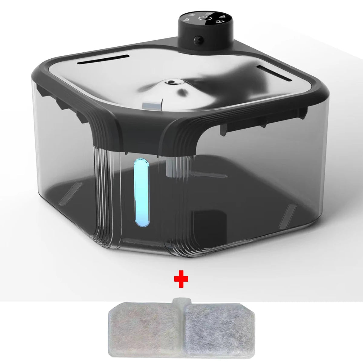 Wireless automatic cat water fountain, 2800ml sensor pet dispenser with stainless tray for fresh, filtered drinking.
