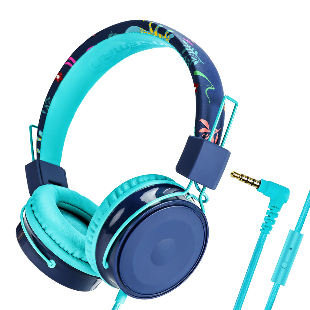 Tidesmit Kids Wired Headphones with Mic - Foldable Adjustable Blue Tidesmit
