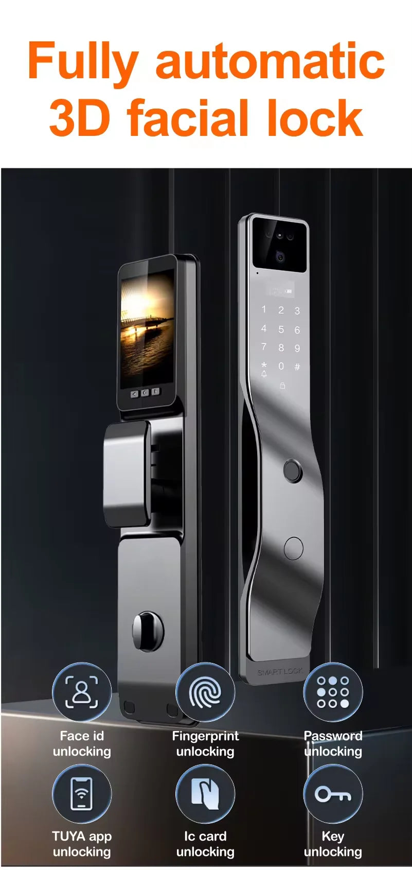 Facial Recognition Fingerprint Smart Security Door Lock Tuya App Wifi Camera Video Screen Biohacking RFID Digital Door Lock