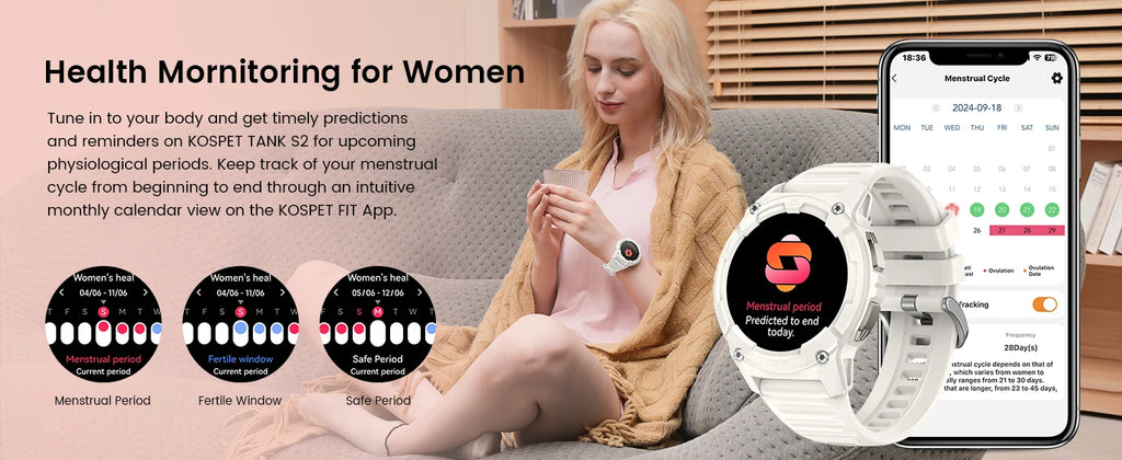 KOSPET TANK S2 GPS Smart Watch For Women Compass Altimeter Barometer Bluetooth Call AI Voice AMOLED IP69K Waterproof Smartwatch