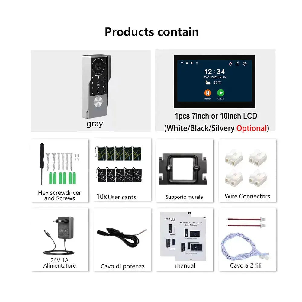 7/10inch Touch Screen 5G WiFi Video Doorbell 2-Wire TUYA Smart 1080P Camera Video Doorphone Intercom Password IC Card APP Unlock