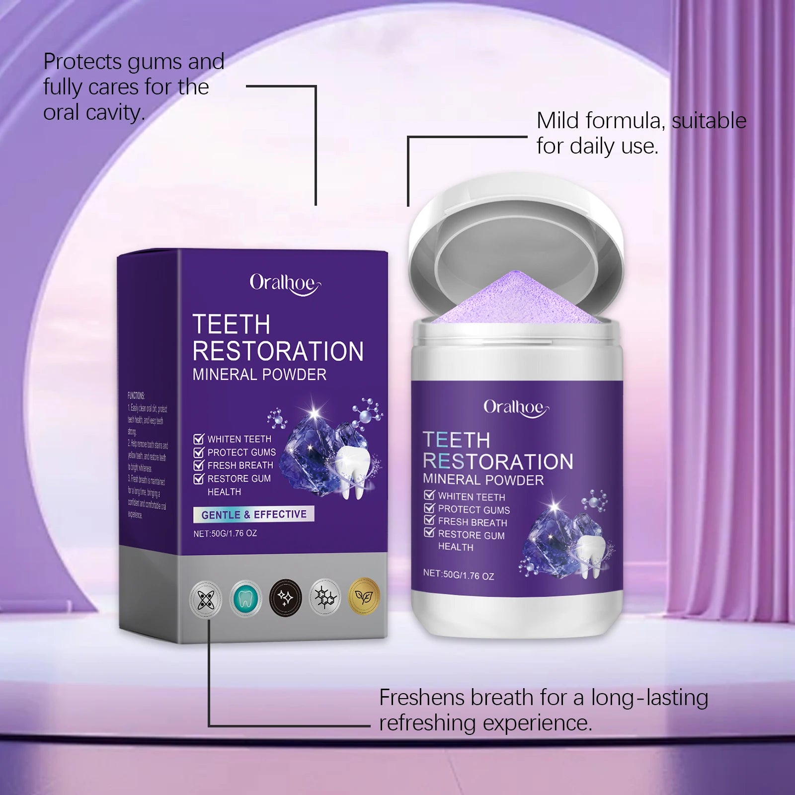 Tidesmit teeth restoration mineral powder for professional teeth whitening, stain removal, and fresh breath