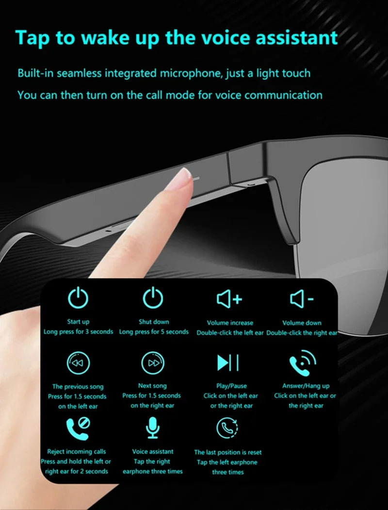 Bluetooth Sunglasses with Spatial Audio & UV Protection - Black Tidesmit