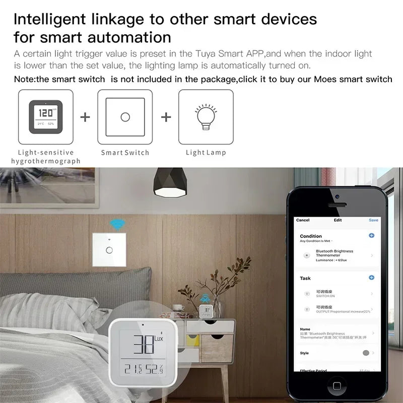 SmartLife Tuya Smart ZigBee Bluetooth-Compatible Mesh Brightness Thermometer Light Temperature Humidity Detector Wireless Remote