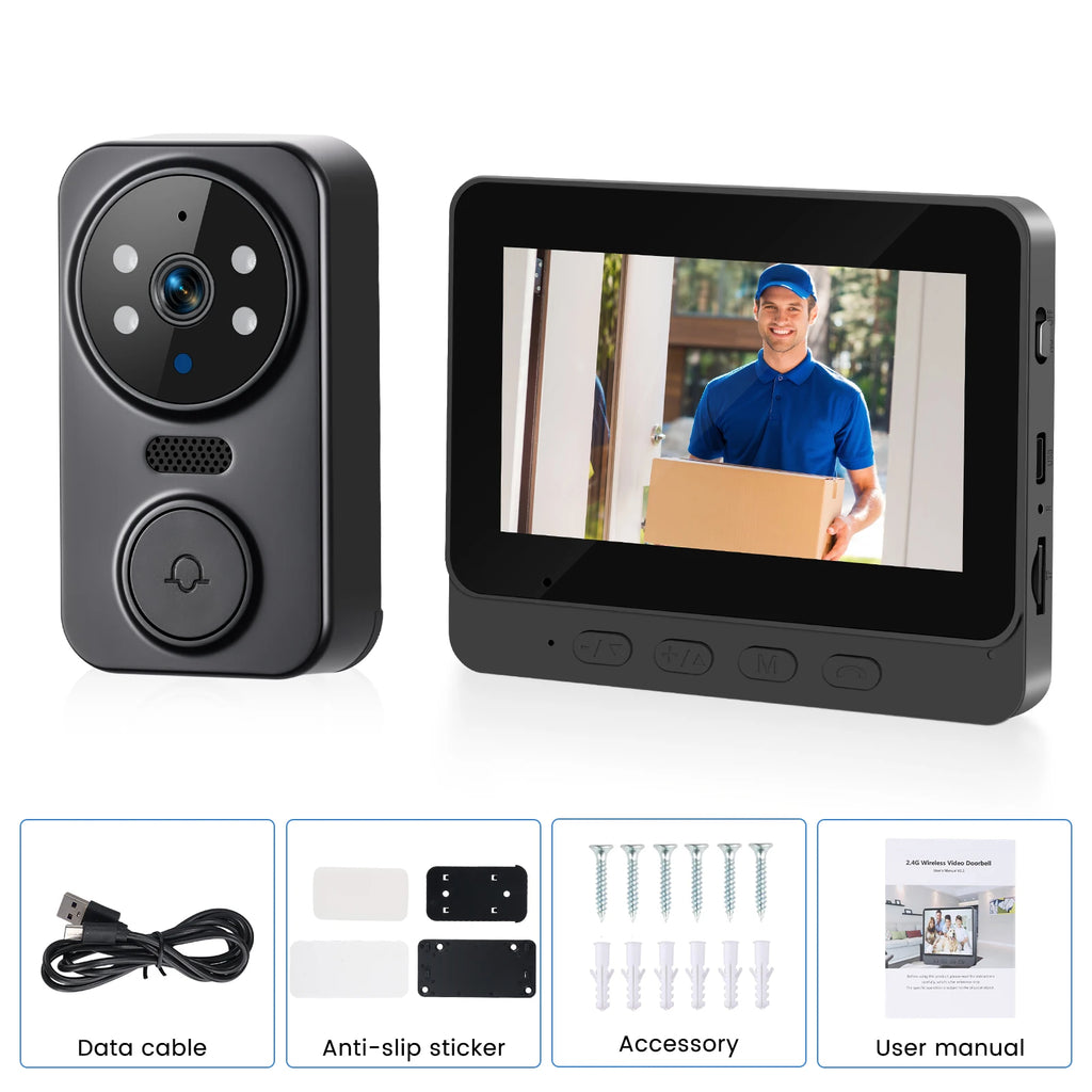 Podofo 4.3" Monitor Wireless Doorbell Camera Infrared Night Vision Door Ring Intercom Video Two-Way Audio Visual Doorbell Monit