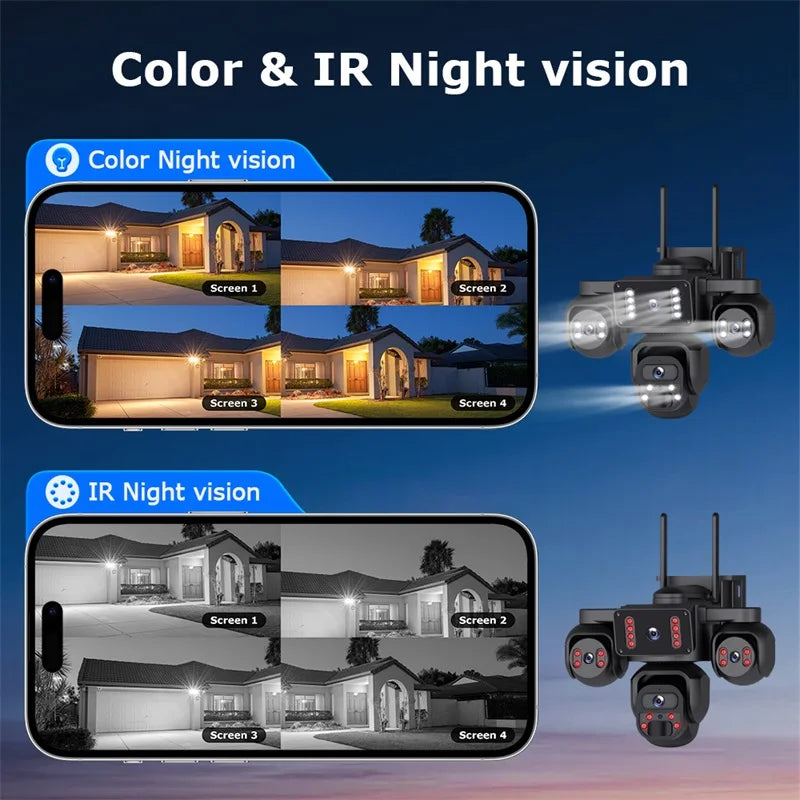 OKAM PRO AOV 24/7 Online Four Lens  AI Solar Camera Security Outdoor 360° Panoramic View CCTV  20100mAh Batterys Night Vision