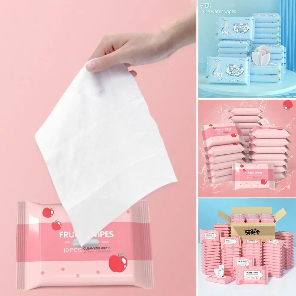 10Pcs/Pack New Spunlace Nonwoven Fabric Baby Wipes Portable EDI Pure Water Water Tissue Disposable Extractable Wet Wipes