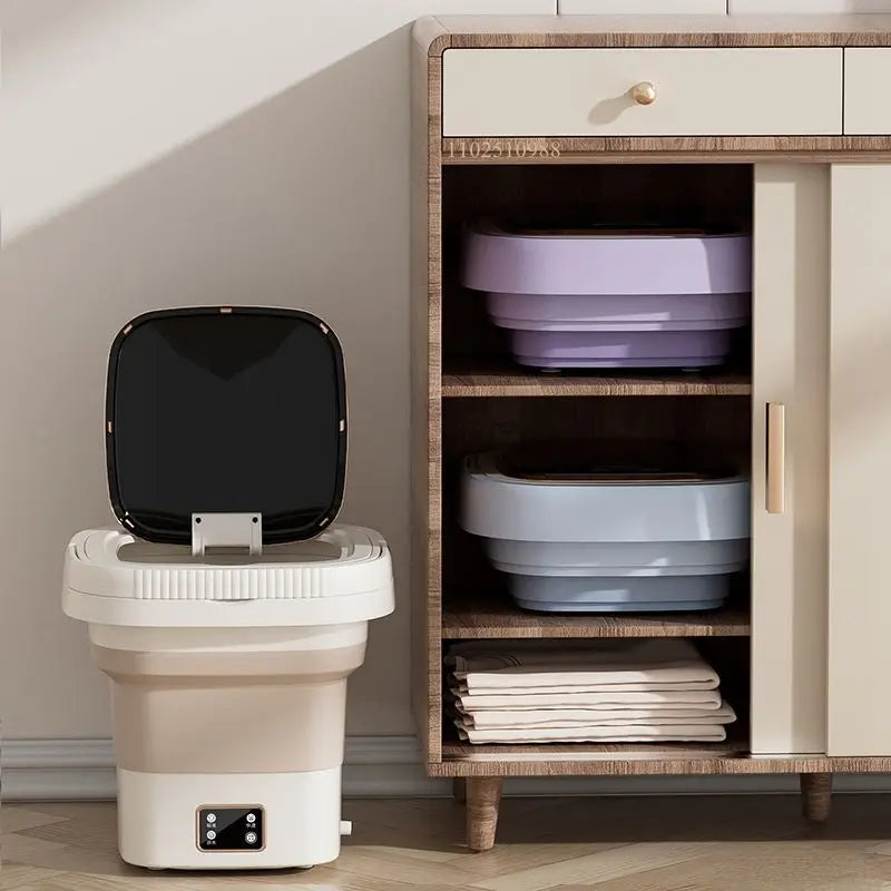 Tidesmit 9L foldable washing machine showing LCD display control panel and interior spin dryer basket details