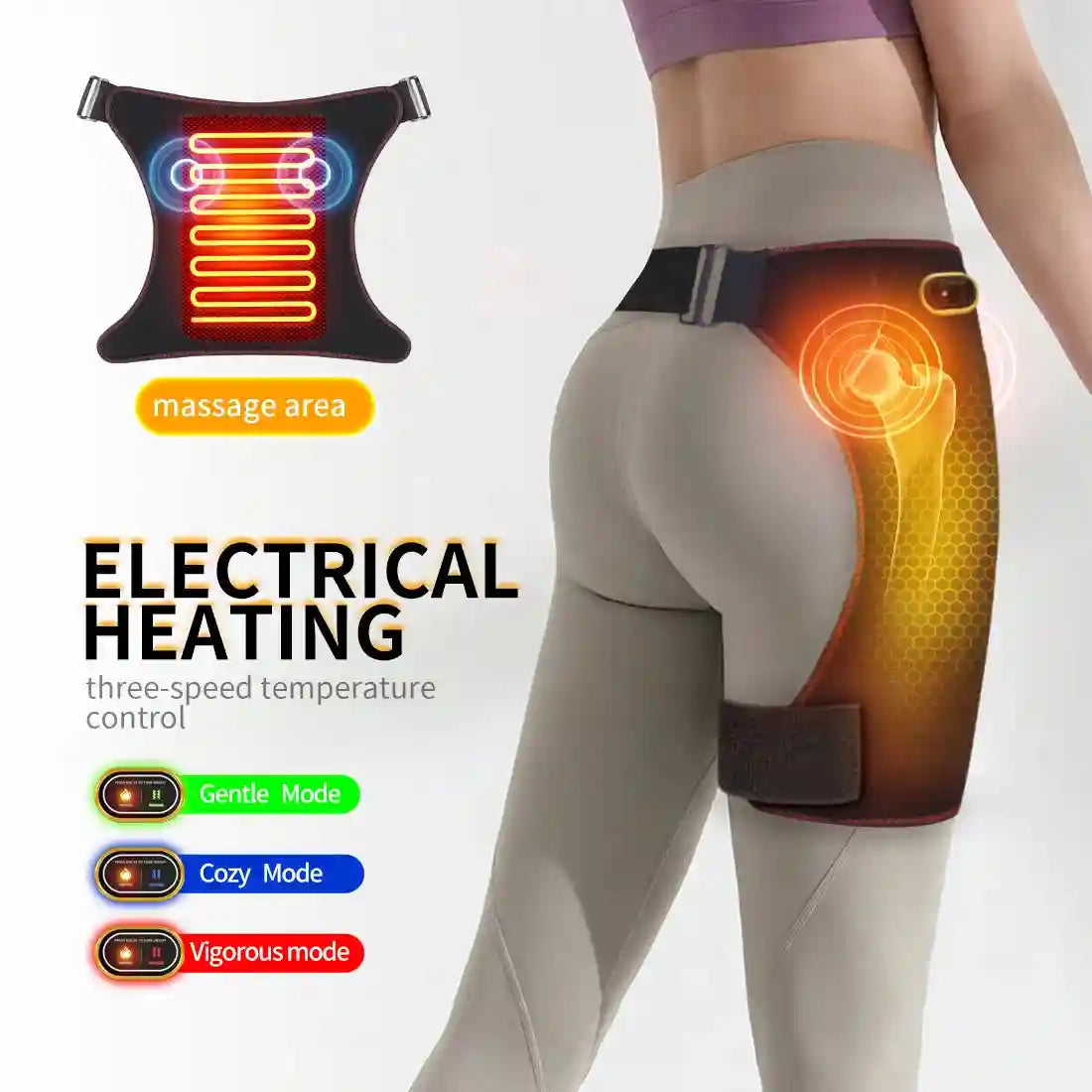 Heated Hip Brace With Vibration Massage - Muscle Recovery Support Fascia Gun Tidesmit