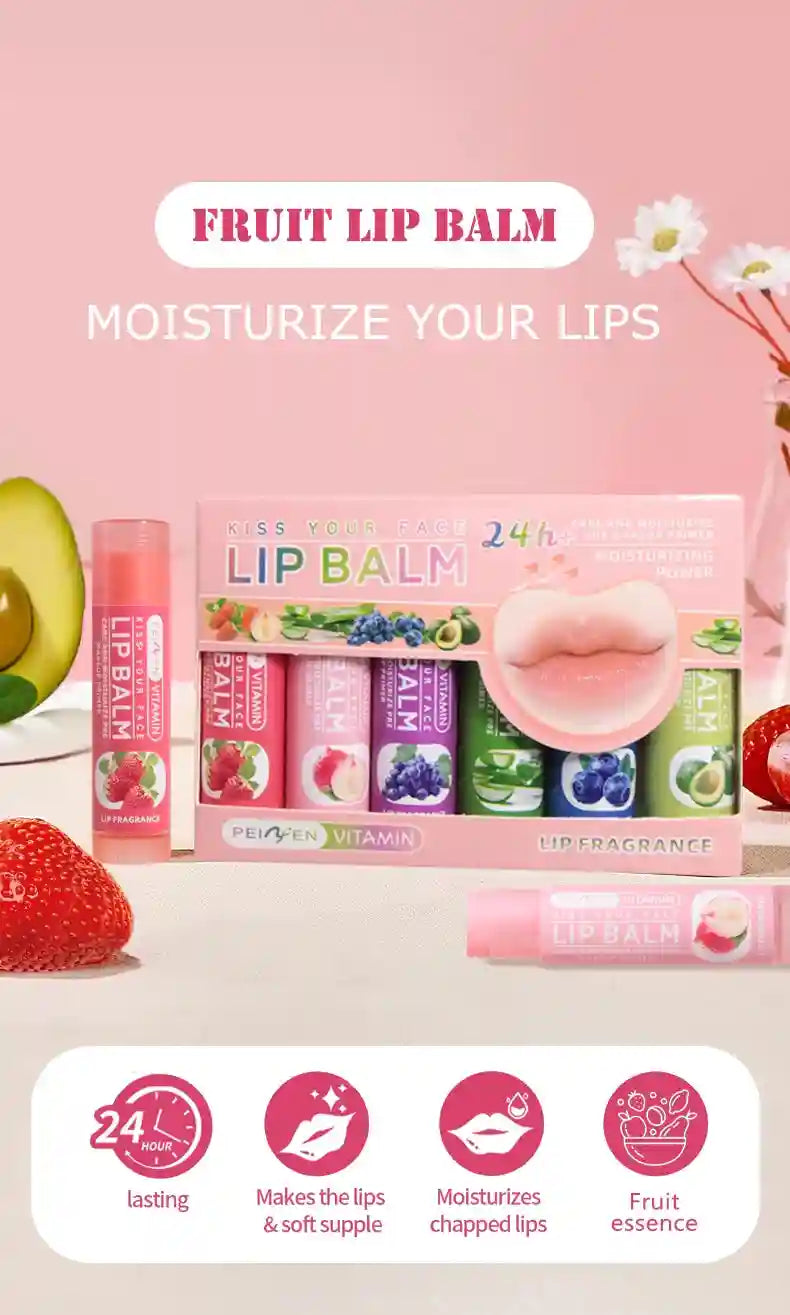 Fruit Flavor Lip Balm Set - 6 Pack Moisturizing Lip Treatment Lip Care Tidesmit